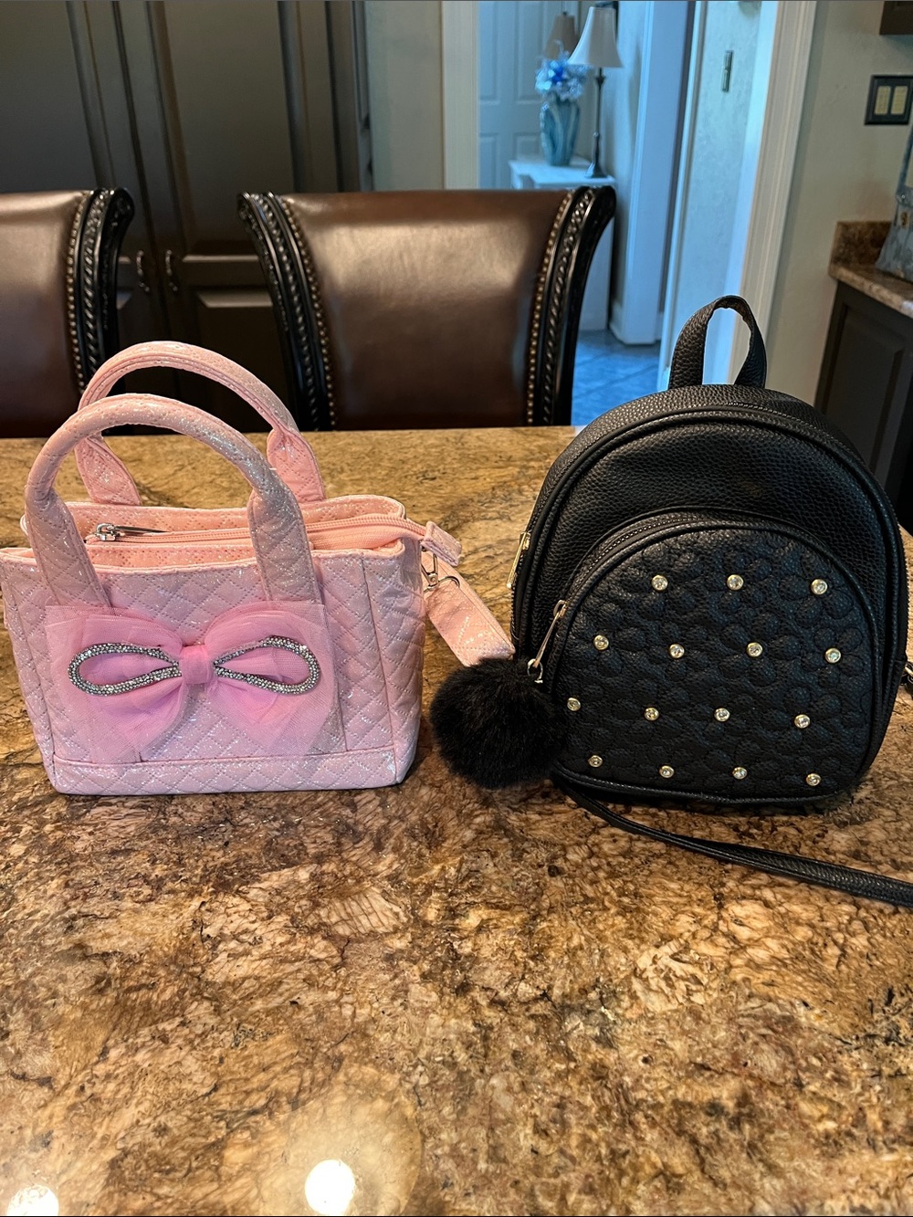Pink Quilted Bow Mini Satchel and mini black purse for Kids